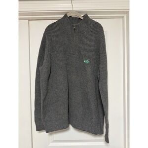 LL Bean Organic Cotton Waffle Sweater Quarter Zip Mens Sz XXL, Dark Gray